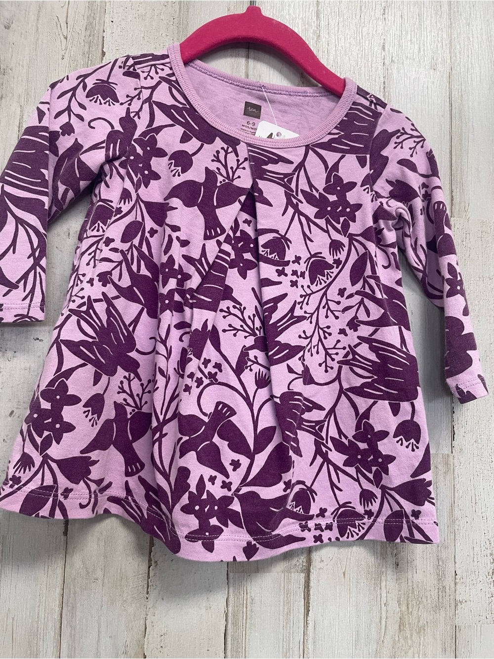 Tea Collection Purple Floral & Bird Long-Sleeve dress sz 6/9mths